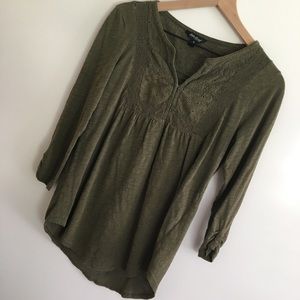 Lucky Brand | Olive Green Embroidered Top | M
